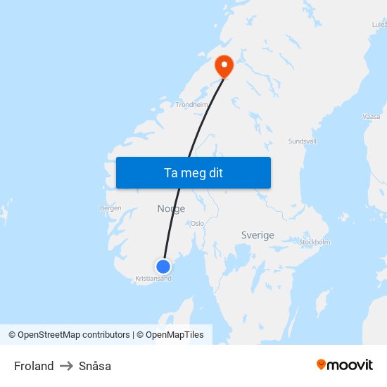 Froland to Snåsa map