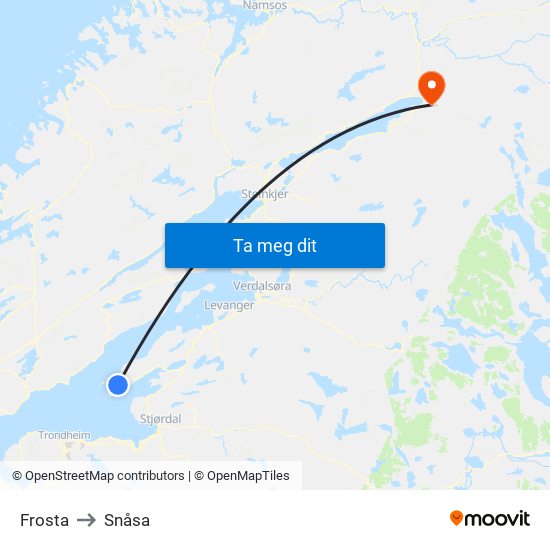 Frosta to Snåsa map