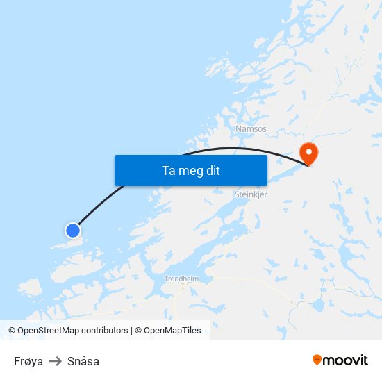 Frøya to Snåsa map