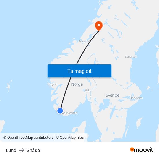 Lund to Snåsa map
