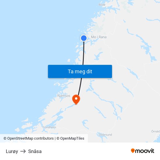Lurøy to Snåsa map