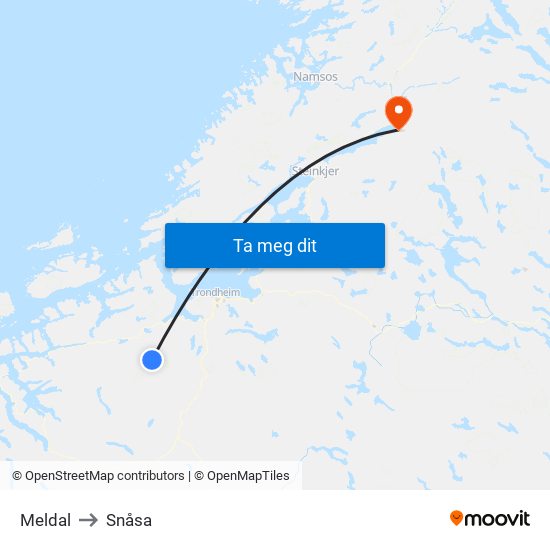 Meldal to Snåsa map