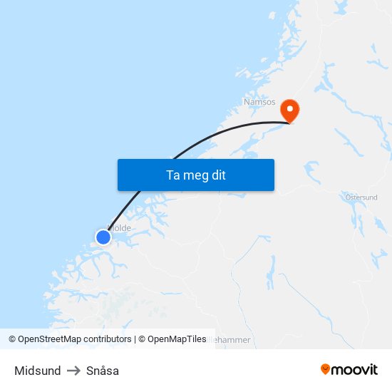 Midsund to Snåsa map