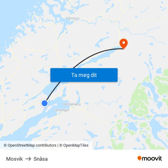 Mosvik to Snåsa map