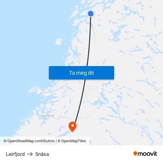 Leirfjord to Snåsa map