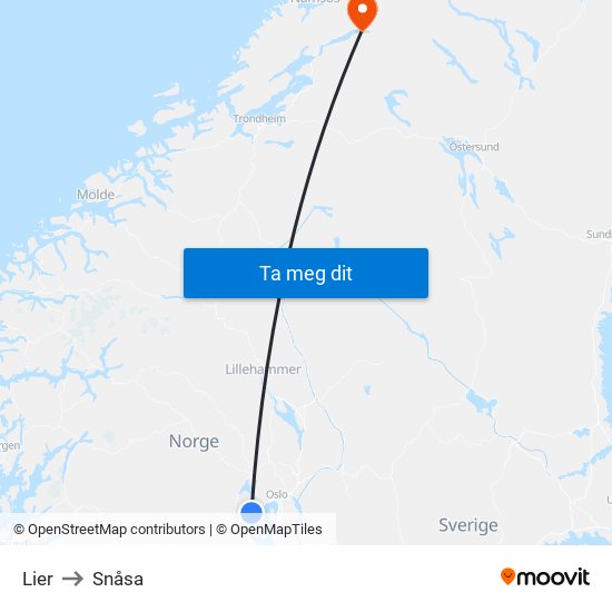 Lier to Snåsa map