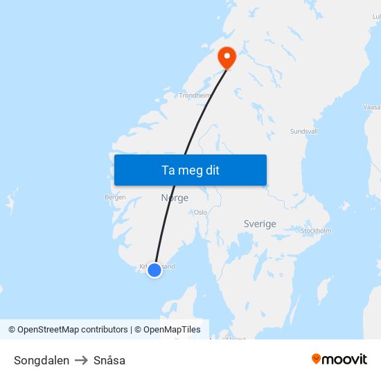 Songdalen to Snåsa map