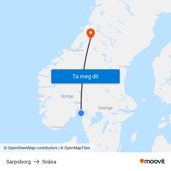 Sarpsborg to Snåsa map