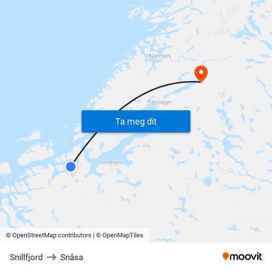 Snillfjord to Snåsa map