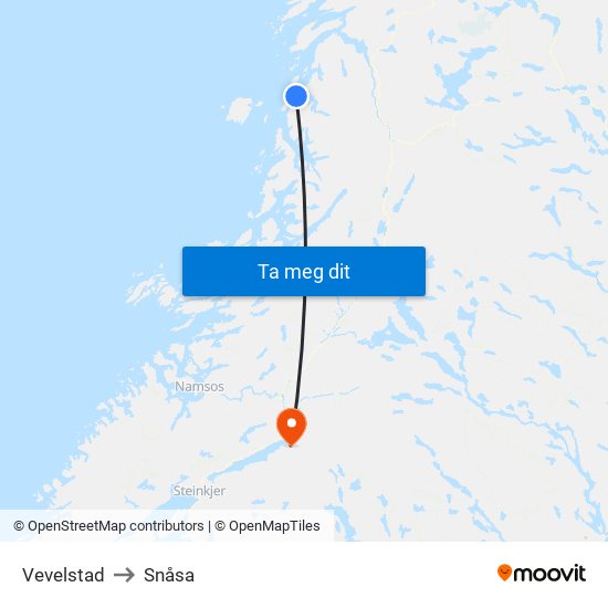 Vevelstad to Snåsa map