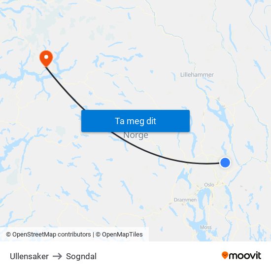 Ullensaker to Sogndal map