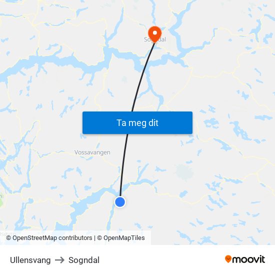 Ullensvang to Sogndal map