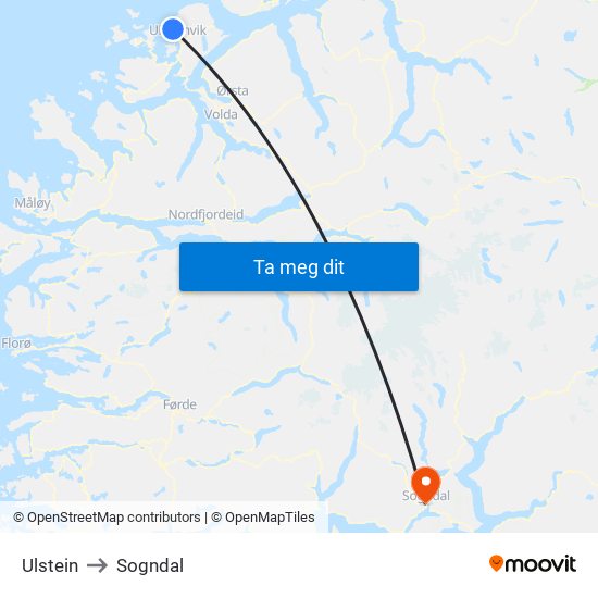 Ulstein to Sogndal map