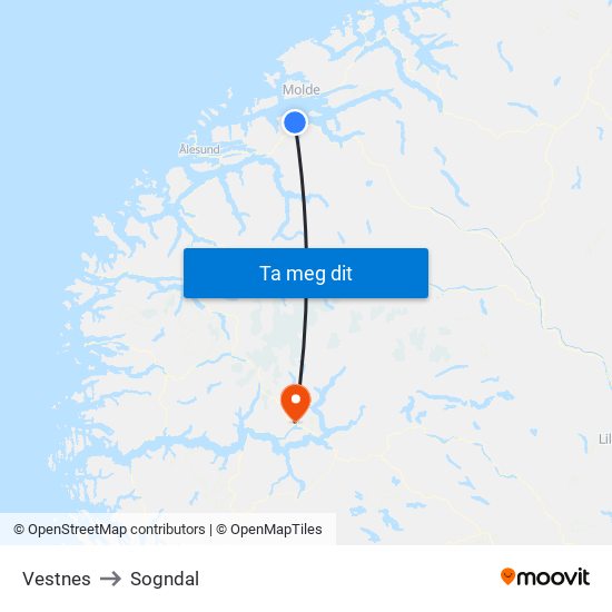 Vestnes to Sogndal map