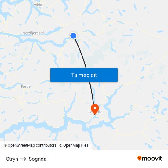 Stryn to Sogndal map