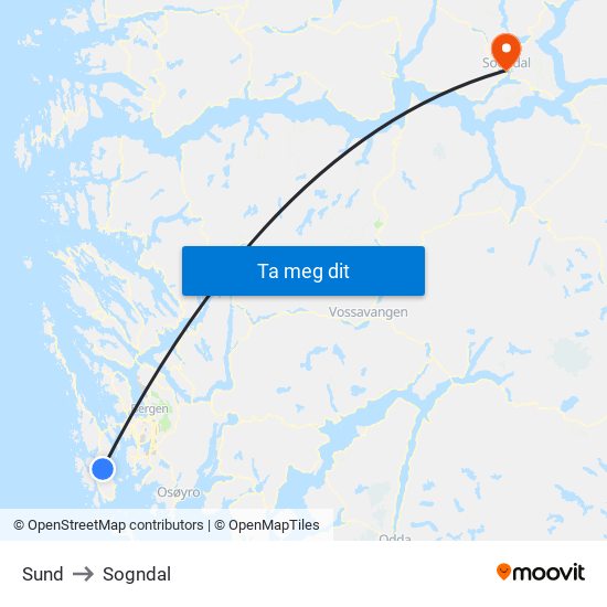 Sund to Sogndal map