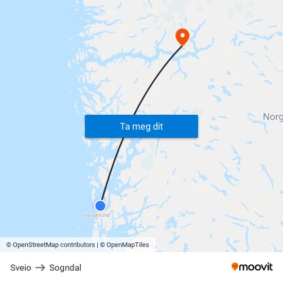 Sveio to Sogndal map