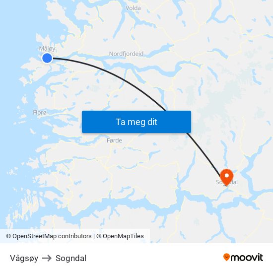 Vågsøy to Sogndal map