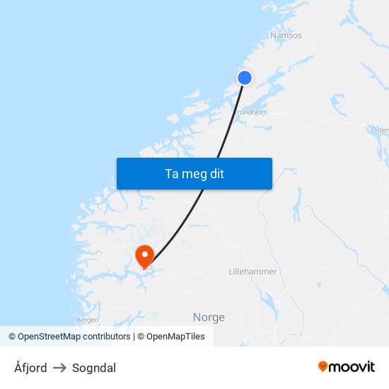 Åfjord to Sogndal map