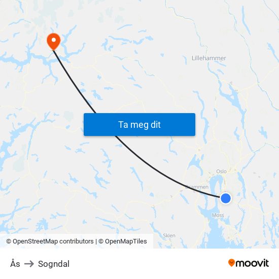 Ås to Sogndal map