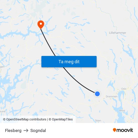 Flesberg to Sogndal map