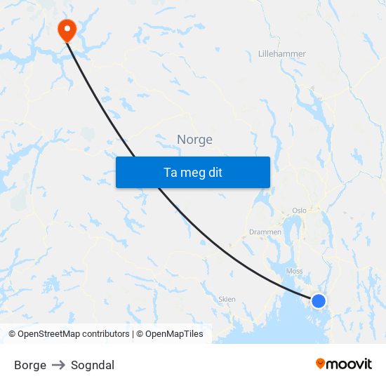 Borge to Sogndal map