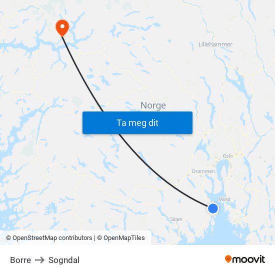 Borre to Sogndal map