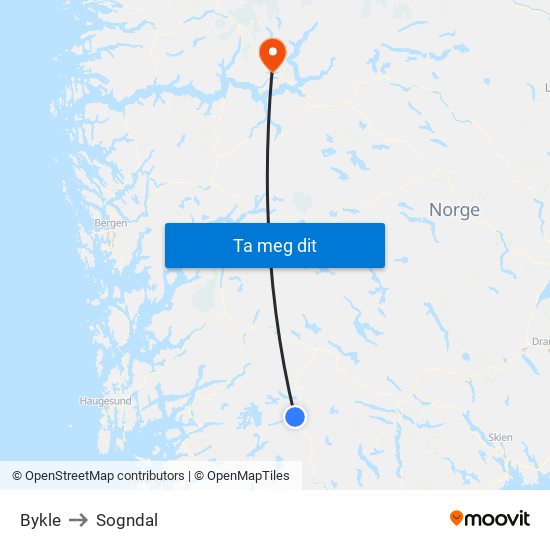 Bykle to Sogndal map