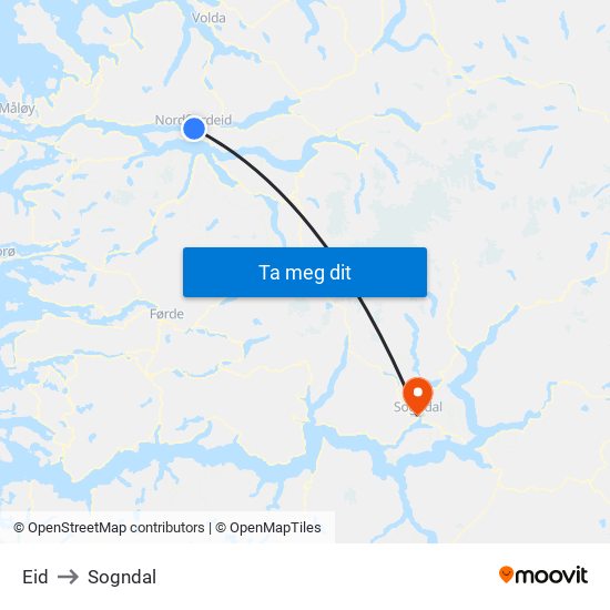 Eid to Sogndal map