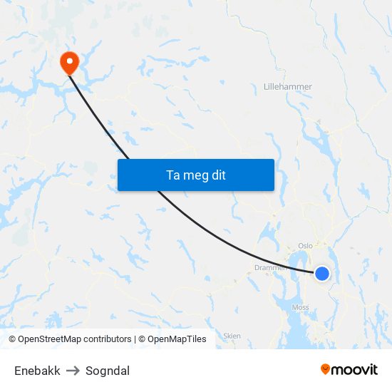 Enebakk to Sogndal map
