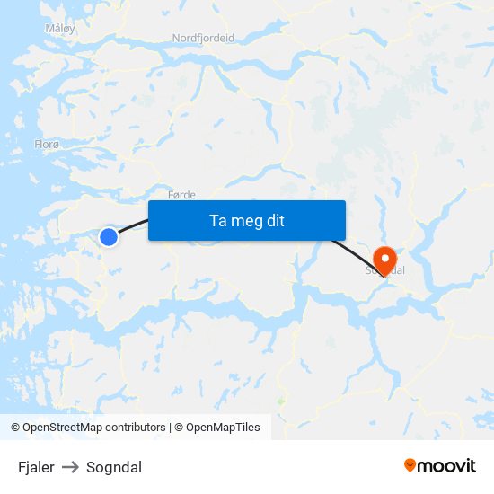 Fjaler to Sogndal map