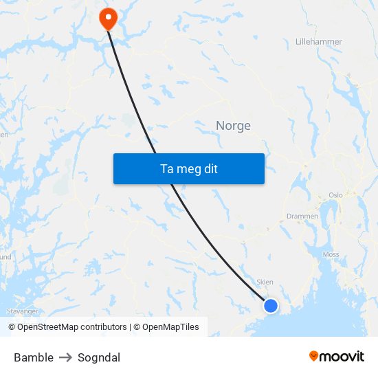 Bamble to Sogndal map