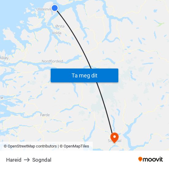 Hareid to Sogndal map