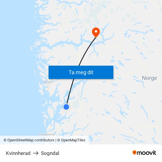 Kvinnherad to Sogndal map