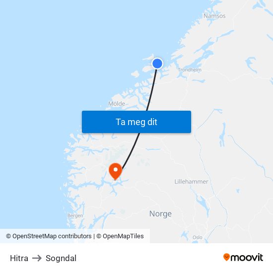 Hitra to Sogndal map