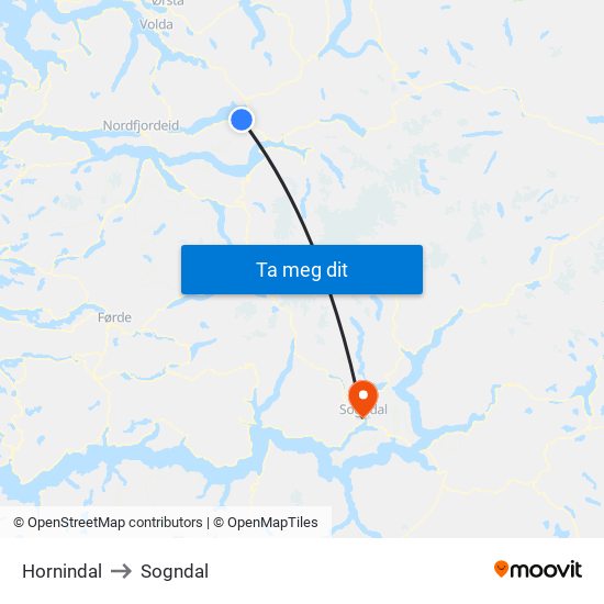 Hornindal to Sogndal map