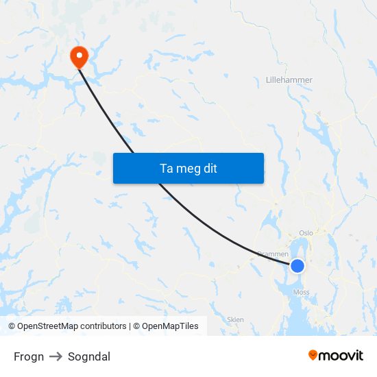 Frogn to Sogndal map