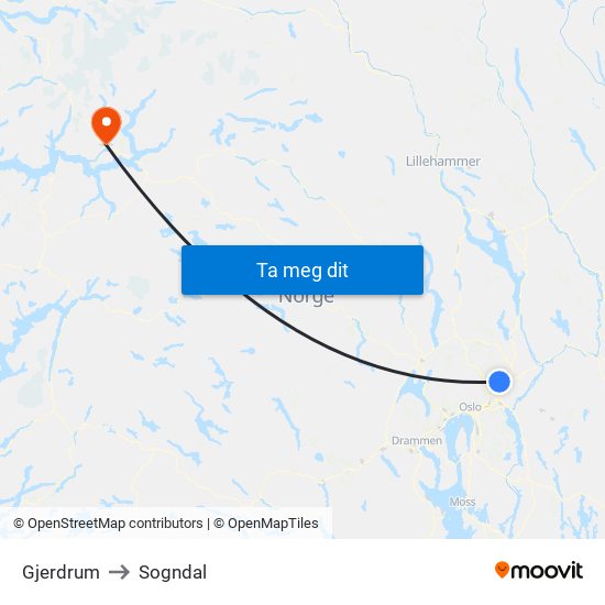 Gjerdrum to Sogndal map
