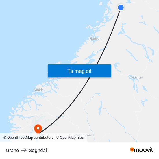 Grane to Sogndal map