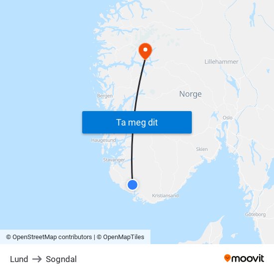 Lund to Sogndal map