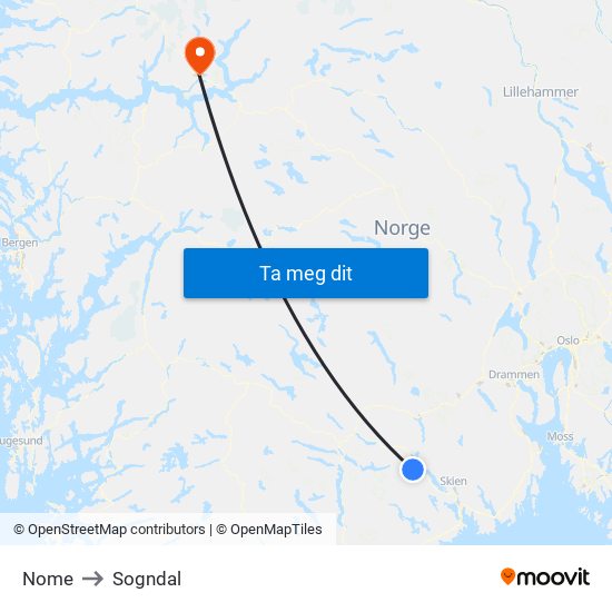 Nome to Sogndal map