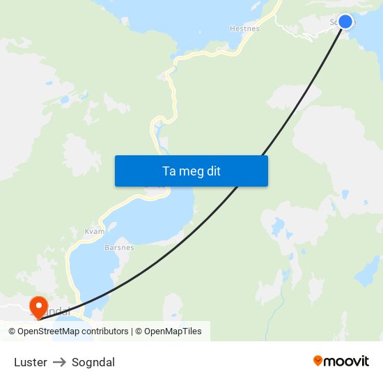 Luster to Sogndal map