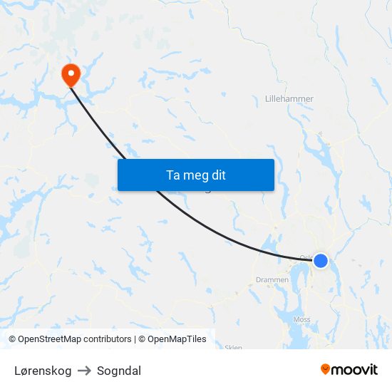 Lørenskog to Sogndal map