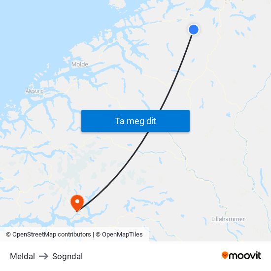Meldal to Sogndal map