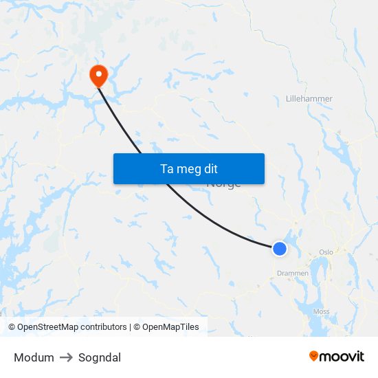 Modum to Sogndal map