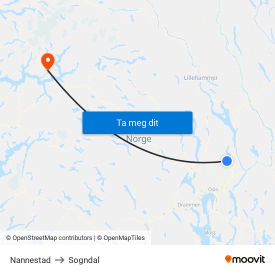 Nannestad to Sogndal map