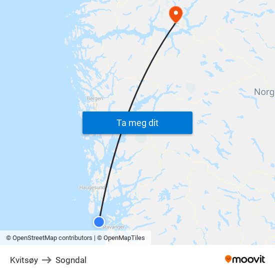 Kvitsøy to Sogndal map