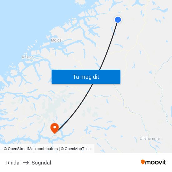 Rindal to Sogndal map