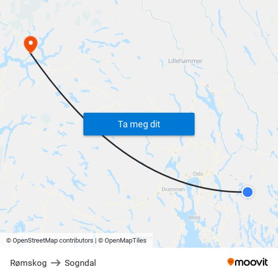 Rømskog to Sogndal map