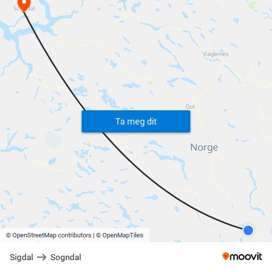 Sigdal to Sogndal map